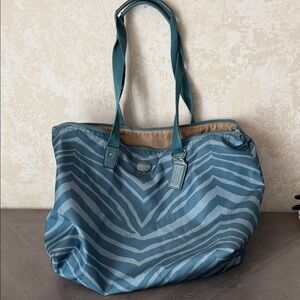 Coach Teal Zebra Print Tote Bag and clutch